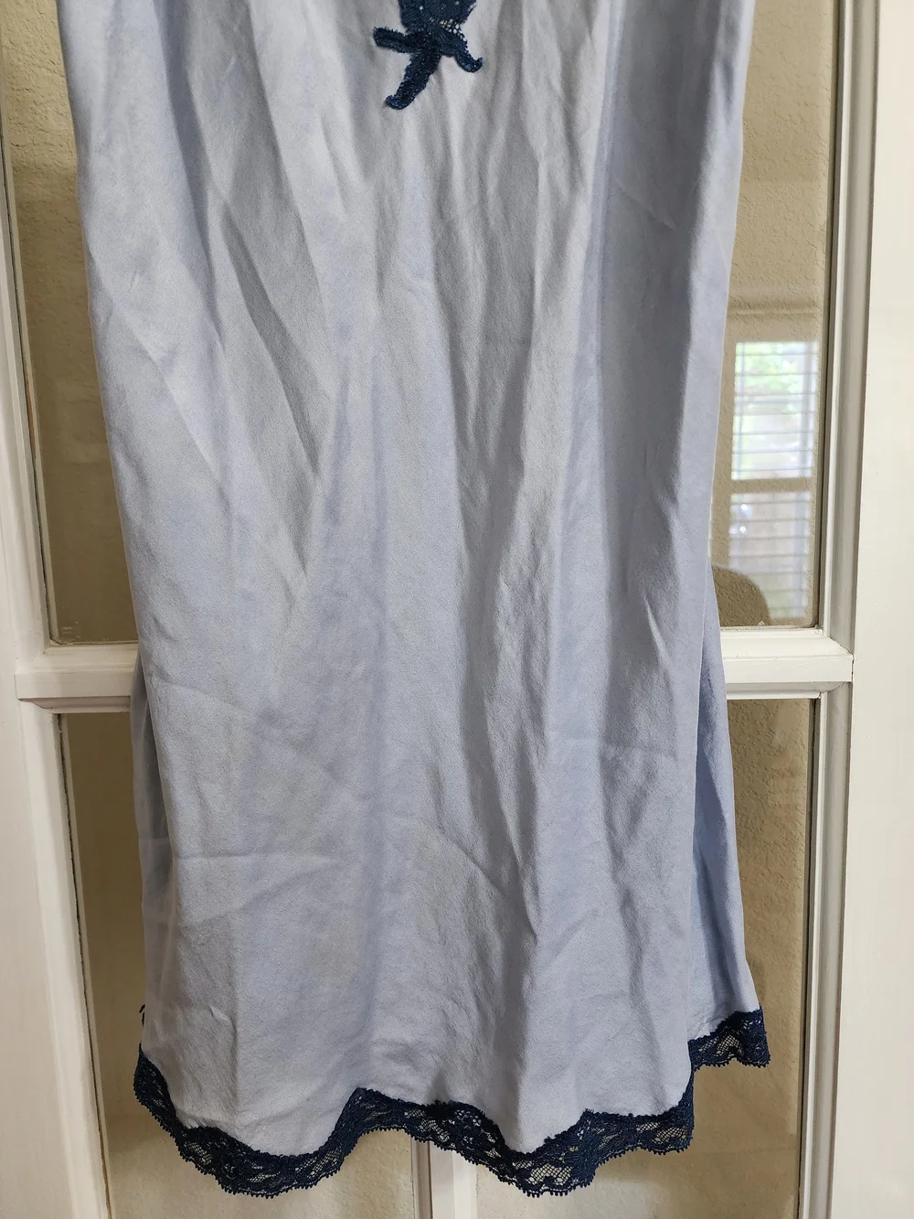 Vintage Victoria's Secret 100% Silk Blue Lace Chemise Slip Nightgown M READ DESC